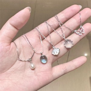 日常百搭S925纯银海蓝宝蝴蝶项链女不掉色小众高级感轻奢锁骨链新